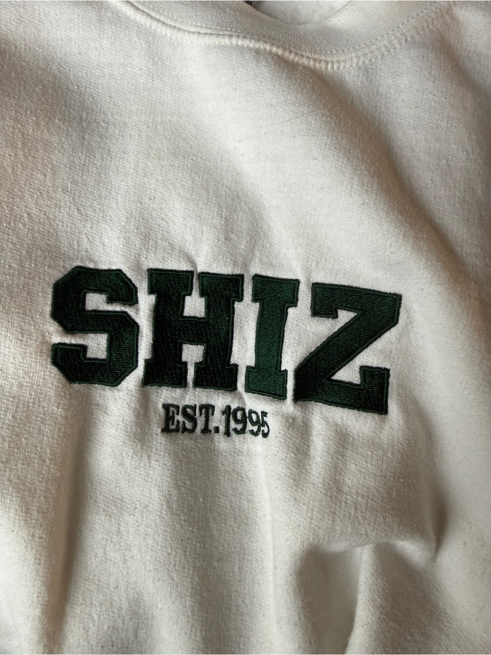 WICKED Gildan White Crewneck Sweatshirt with Green SHIZ University Logo - Picture 5 of 5